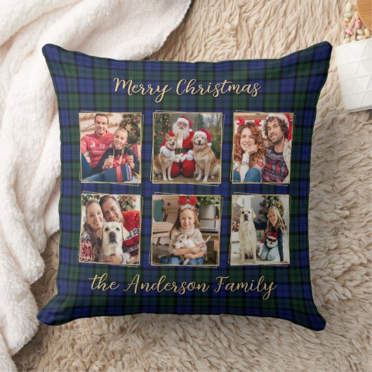 ファミリーフォトコラージュ6カスタムモダンホリデープレイド クッション (ブランケット)
