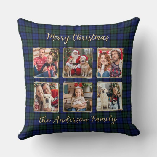 ファミリーフォトコラージュ6カスタムモダンホリデープレイド クッション (裏面)