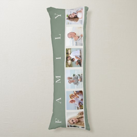 ファミリーフォトコラージュ6写真グリーン抱き枕 ボディピロー (正面縦)