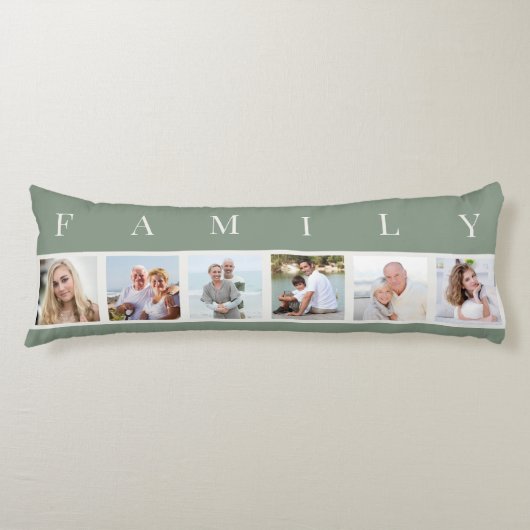 ファミリーフォトコラージュ6写真グリーン抱き枕 ボディピロー (正面)