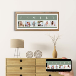 ファミリーフォトコラージュ6写真ストリップグリーンカスタム ポスター