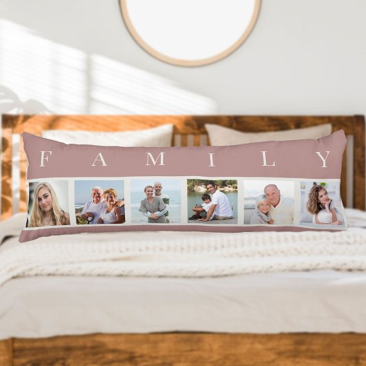 ファミリーフォトコラージュ6写真ピンク抱き枕 ボディピロー