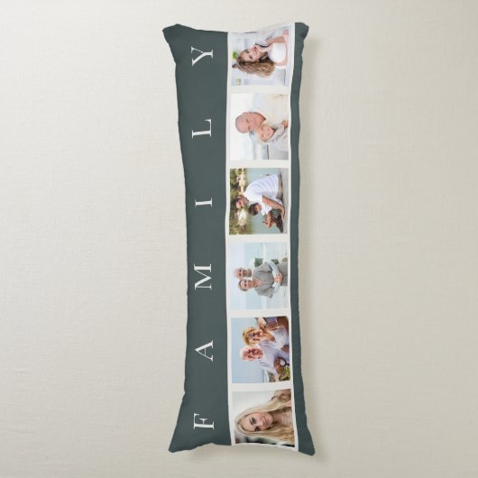 ファミリーフォトコラージュ6写真石板グレー ボディピロー (正面縦)