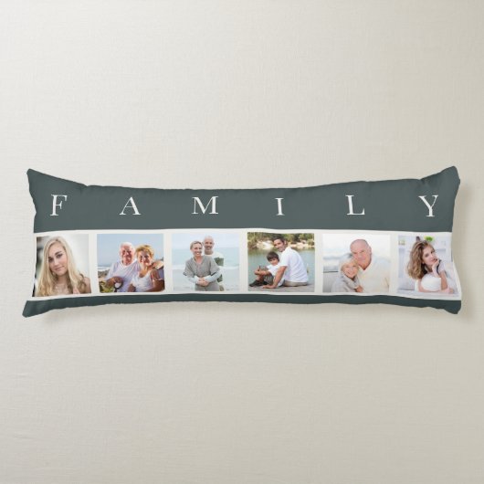 ファミリーフォトコラージュ6写真石板グレー ボディピロー (正面)