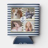 ファミリーフォトコラージュ8写真モノグラムいかりストライプ 缶クーラー (正面)