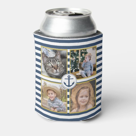 ファミリーフォトコラージュ8写真モノグラムいかりストライプ 缶クーラー (缶裏面)