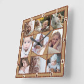 ファミリーフォトコラージュ9インスタグラム写真ウッドバーラップ スクエア壁時計 (傾斜)