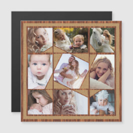 ファミリーフォトコラージュ9インスタグラム写真ウッドバーラップ マグネット招待状