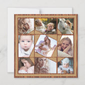 ファミリーフォトコラージュ9インスタグラム写真ウッドバーラップ マグネット招待状 (正面)