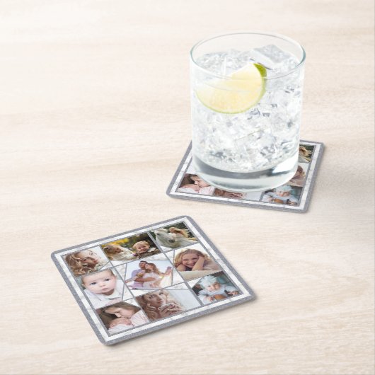 ファミリーフォトコラージュ9インスタグラム写真|大理石 スクエアペーパーコースター (インサイチュ)