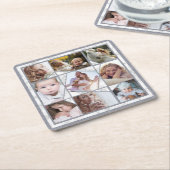 ファミリーフォトコラージュ9インスタグラム写真|大理石 スクエアペーパーコースター (アングル)