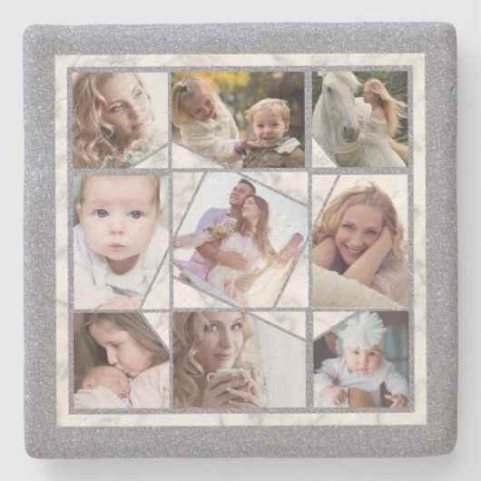 ファミリーフォトコラージュ9インスタグラム写真|大理石 ストーンコースター (正面)