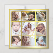 ファミリーフォトコラージュ9インスタグラムPic金ゴールドシルバー マグネット招待状 (正面)