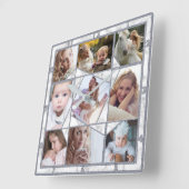 ファミリーフォトコラージュ9 Instagram写真 |大理石 スクエア壁時計 (傾斜)