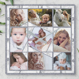 ファミリーフォトコラージュ9 Instagram写真 |大理石 スクエア壁時計