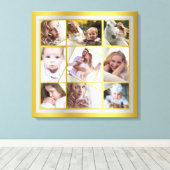 ファミリーフォトコラージュ9 Instagram Pic金ゴールドシルバー キャンバスプリント (インサイチュ (ウッドフロア))