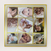 ファミリーフォトコラージュ9 Instagram Pic金ゴールドシルバー ジグソーパズル (横)