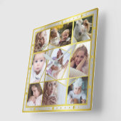 ファミリーフォトコラージュ9 Instagram Pic金ゴールドシルバー スクエア壁時計 (傾斜)