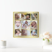 ファミリーフォトコラージュ9 Instagram Pic金ゴールドシルバー スクエア壁時計 (ホーム)