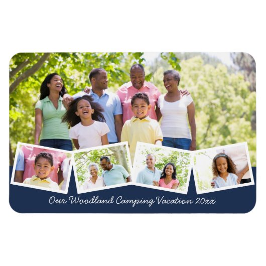 ファミリーフォトコラージュ(ジグザグフォトストリップ青) マグネット (横)