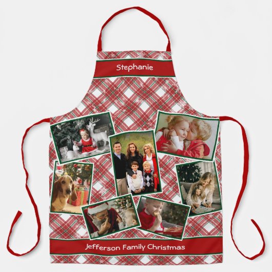 ファミリーフォトコラージュ&ネームクリスマスプレイドアプロ エプロン (正面)