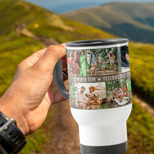 ファミリーフォトコラージュ – 9枚の写真と文字カスタムの追加 トラベルマグ