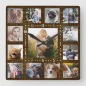 ファミリーフォトコラージョ素朴ンハウスウッド13写真 スクエア壁時計 (正面)