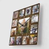 ファミリーフォトコラージョ素朴ンハウスウッド13写真 スクエア壁時計 (傾斜)