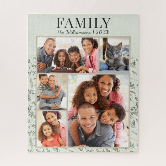 ファミリーフォトコラージンググリーン ジグソーパズル (縦)