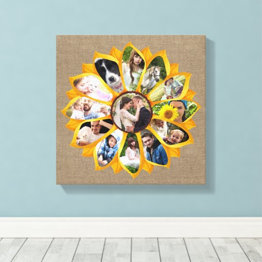 ファミリーフォトコラージースマフラワーバーラップ13写真簡単 キャンバスプリント (インサイチュ (ウッドフロア))