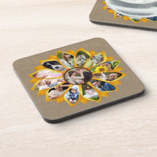 ファミリーフォトコラージースマフラワーバーラップ13写真簡単 コースター (左側)