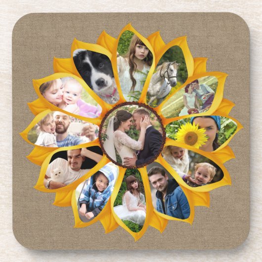 ファミリーフォトコラージースマフラワーバーラップ13写真簡単 コースター (正面)