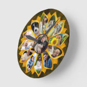 ファミリーフォトコラージースマフラワー13写真簡単 ラウンド壁時計 (傾斜)