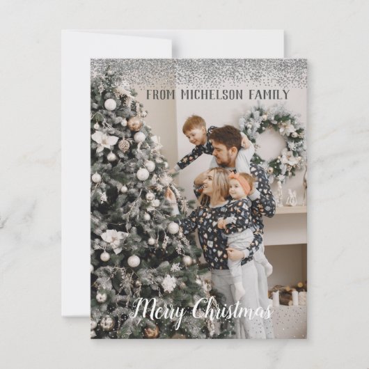 ファミリーフォトシルバーグリッタークリスマスカード シーズンカード (正面)