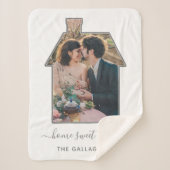ファミリーフォトハウスシェイプ引っ越し祝いパーティー結婚ズギフト シェルパブランケット (正面)