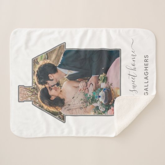 ファミリーフォトハウスシェイプ引っ越し祝いパーティー結婚ズギフト シェルパブランケット (正面(横))