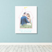 ファミリーフォトハウスシェイプ結婚引っ越し祝いパーティーズカワイイ キャンバスプリント (インサイチュ (ウッドフロア))