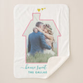 ファミリーフォトハウスシェイプ結婚引っ越し祝いパーティーズカワイイ シェルパブランケット (正面)