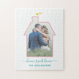 ファミリーフォトハウスシェイプ結婚引っ越し祝いパーティーズカワイイ ジグソーパズル