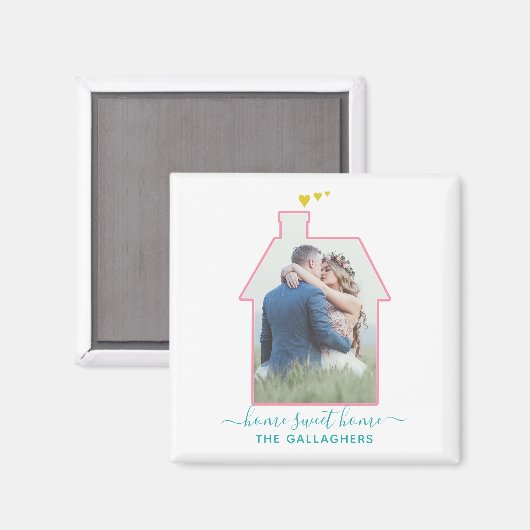 ファミリーフォトハウスシェイプ結婚引っ越し祝いパーティーズカワイイ マグネット (正面/裏面)