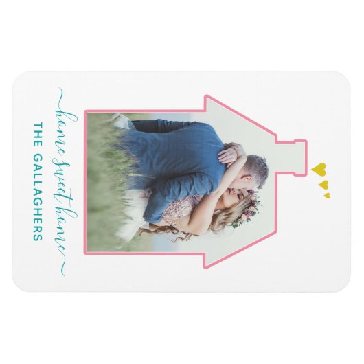 ファミリーフォトハウスシェイプ結婚引っ越し祝いパーティーズカワイイ マグネット (横)