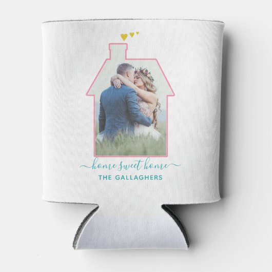 ファミリーフォトハウスシェイプ結婚引っ越し祝いパーティーズカワイイ 缶クーラー (正面)