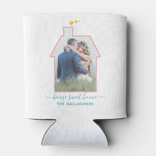 ファミリーフォトハウスシェイプ結婚引っ越し祝いパーティーズカワイイ 缶クーラー (裏面)