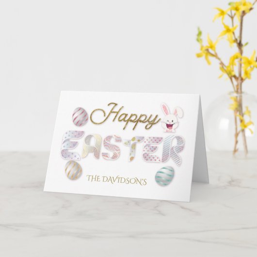 ファミリーフォトハッピーイースターカラフルタイポグラフィ カード (黄色い花)