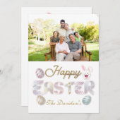 ファミリーフォトハッピーイースターカラフルタイポグラフィ シーズンカード (正面/裏面)