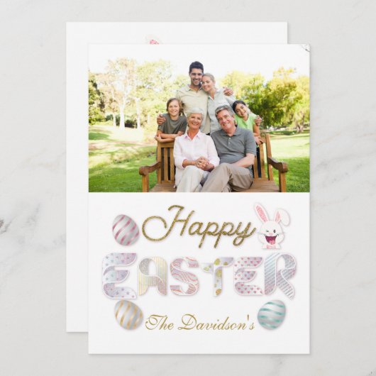 ファミリーフォトハッピーイースターカラフルタイポグラフィ シーズンカード (正面/裏面)