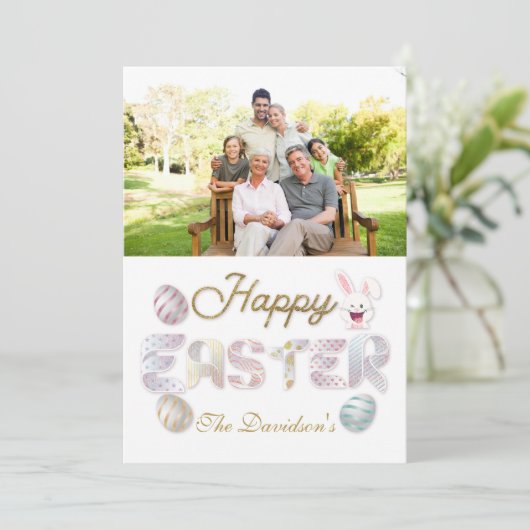 ファミリーフォトハッピーイースターカラフルタイポグラフィ シーズンカード (スタンド正面)