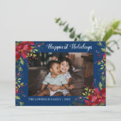 ファミリーフォトハッピーホリデイズボタニカルクリスマス シーズンカード (スタンド正面)