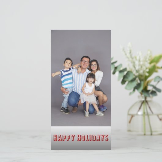 ファミリーフォトハッピーホリデーとカスタムバック文字 シーズンカード (スタンド正面)
