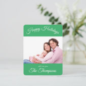 ファミリーフォトハッピーホリデーズスクリプトグリーンアクセント シーズンカード (スタンド正面)